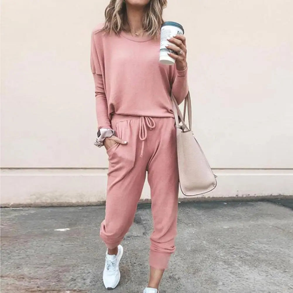 Women Autumn Casual Tracksuits 2026 Solid Color Loose Pullover Hoodies Two Piece Set Female Long Sleeve Tops Pants Sportswear