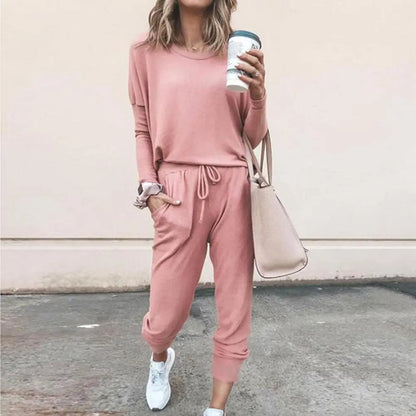 Women Autumn Casual Tracksuits 2026 Solid Color Loose Pullover Hoodies Two Piece Set Female Long Sleeve Tops Pants Sportswear