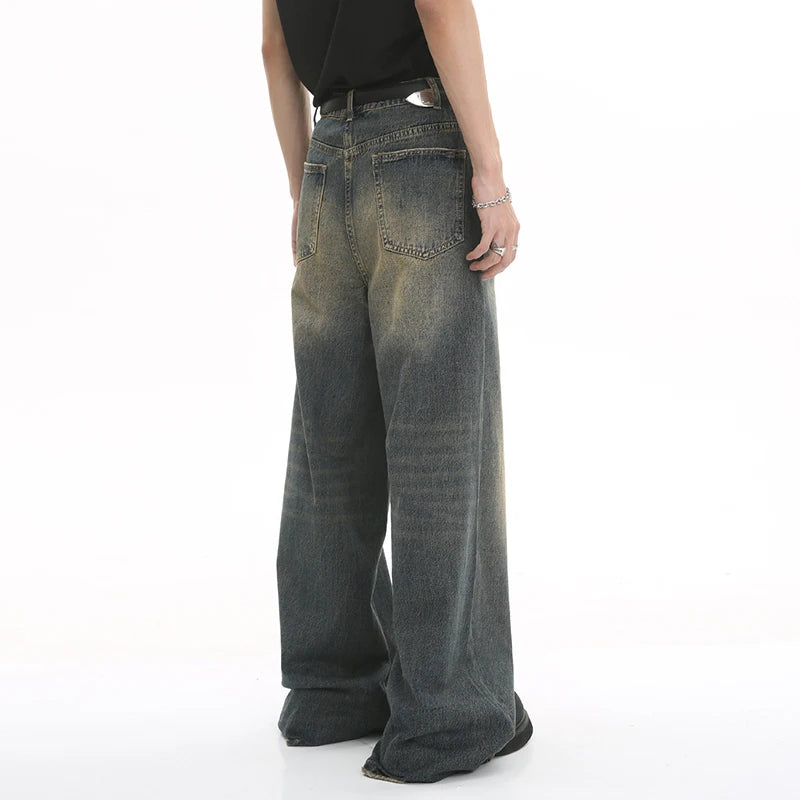 LUZHEN Old Male Pants Autumn Blue Washed Men Denim Jeans Straight Casual Men wear Loose Wide Leg Trousers 2026 New Fashion 9C354