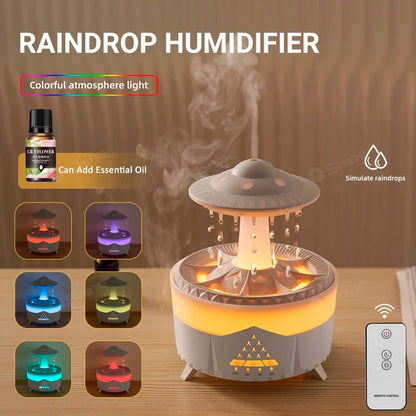 Rain Cloud Humidifier Water Drip with Remote Raindrop Humidifier Rain Cloud Diffuser Mushroom Air Humidifier with Rain Lamp