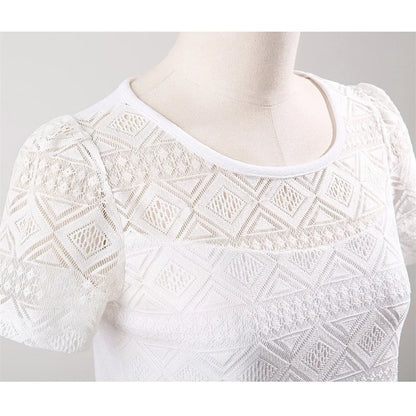 New Women Clothing Chiffon Blouse Lace Crochet Female Korean Shirts Ladies Blouse Tops Shirt White Blouses Slim Fit Tops 2025