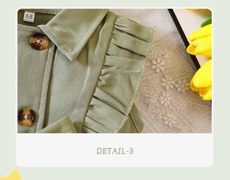 Wholesale Kids Girls Retro Solid Color Trench Belted Dress Double Breasted Elegant Summer Baby Dress