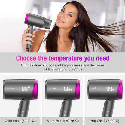 SEJOY Ionic Hair Dryers LED Display Anion Technology Portable Lightweight Blow Dryer Airflow Salon