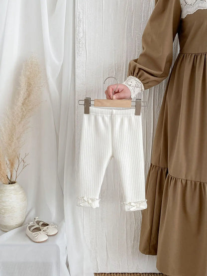 2025 Winter New Baby Plus Velvet Thick Leggings Cotton Girls Cute Bow Warm Trousers Infant Fleece Casual Pants Toddler Clothes