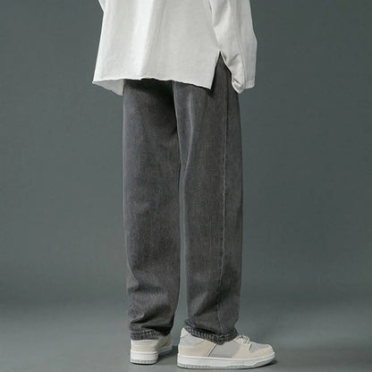Straight-leg Men Jeans Men's Wide Leg Denim Pants Hip Hop Style Washed Jeans with Pockets Classic Straight Casual for Spring