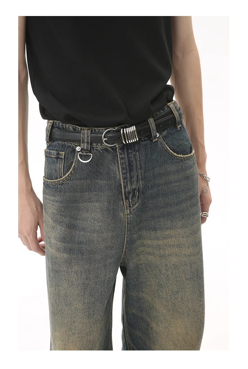 LUZHEN Old Male Pants Autumn Blue Washed Men Denim Jeans Straight Casual Men wear Loose Wide Leg Trousers 2026 New Fashion 9C354