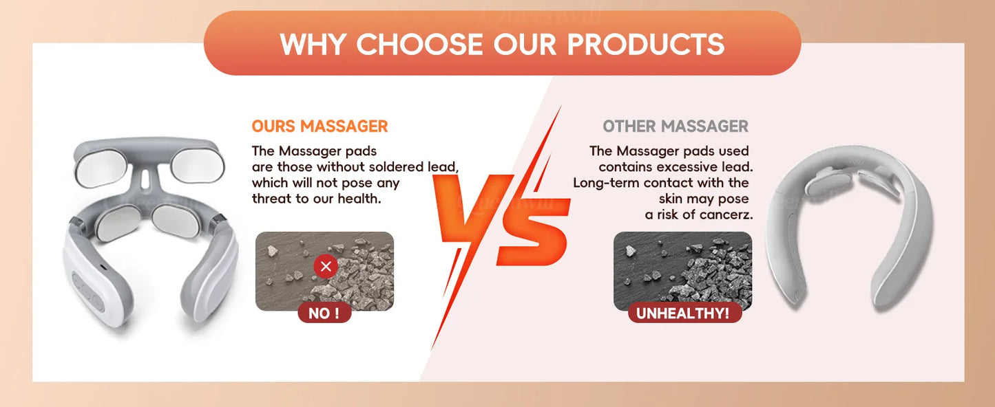 Smart Neck and Shoulder Massager-4 Massager pads,6 modes and 16 levels,Portable Cordless USB Charging Gift for Men & Women