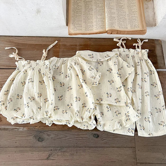 Korean Style Children Clothing Set Short Sleeved Cotton Printed T-Shirt+ Shorts Newborn Baby Girls Clothing Suit For Summer