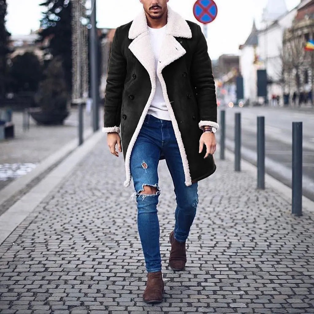 2026 Men's Woolen Coat Middle-aged Double Collar Autumn And Winter Warm Fashion Slim-fitting Woolen Men's Coat Pocket