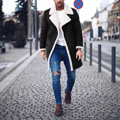 2026 Men's Woolen Coat Middle-aged Double Collar Autumn And Winter Warm Fashion Slim-fitting Woolen Men's Coat Pocket