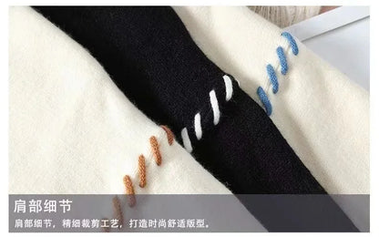 2025 Autumn Winter Men's Sweater Korean Fashion Men Clothing Patchwork Sweater Men Trend Streetwear Pullover O-Neck Sweaters Men