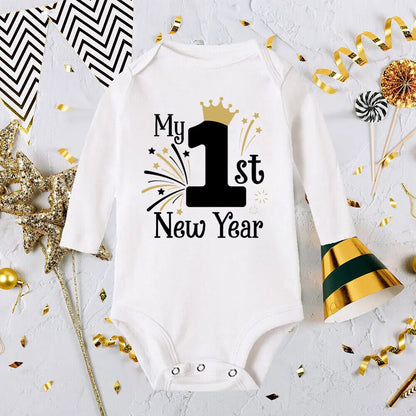 My First New Year Print Baby Romper Infant Long Sleeve Bodysuit Toddler Holiday Jumpsuit Boys Girls Clothes Newborn Shower Gifts