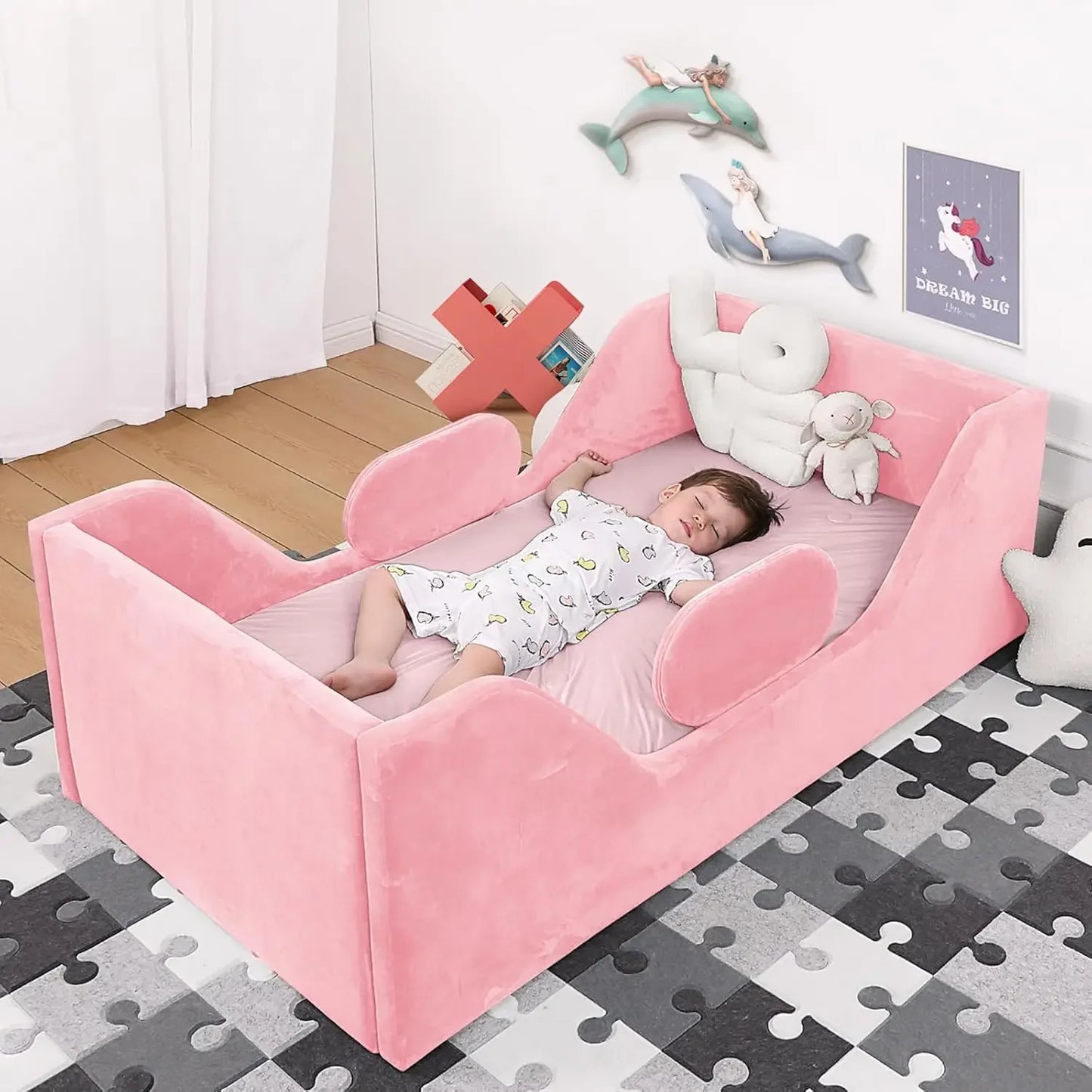 Toddler Bed, Child Bed for Kids with Extra Safety Broad, Standard Crib Size Toddler Bed, Certified Fabric Toddler Beds