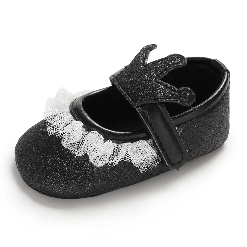 Cute 0-18M Spring Newborn Silver Baby Shoes Non Slip Cloth Bottom Girl Shoes Elegant Breathable Casual Baby First Walking Shoes