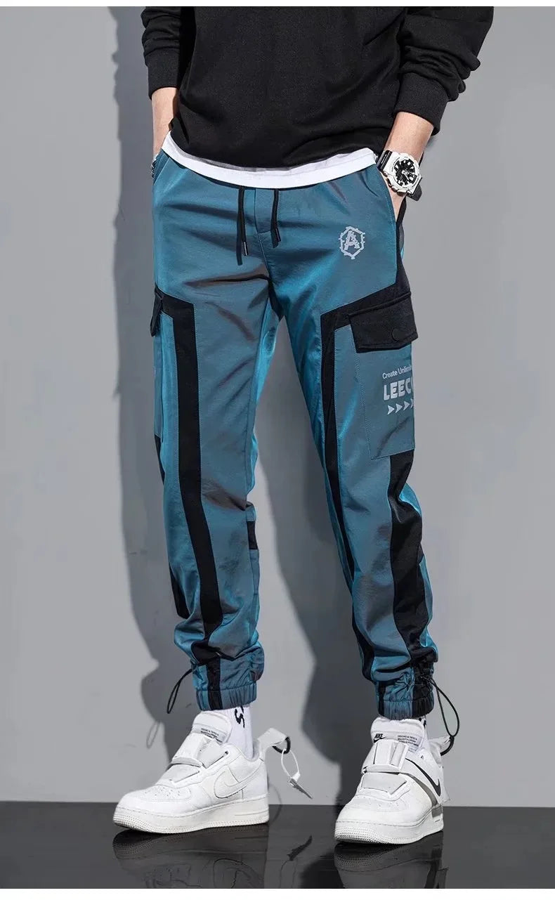 Thin Streetwear Casual Pants Men Ribbons Harem Jogging Pants Male Slim Fit Spring Cargo Pants Multi-Pockets Women Trouser