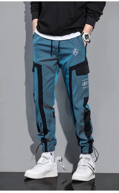 Thin Streetwear Casual Pants Men Ribbons Harem Jogging Pants Male Slim Fit Spring Cargo Pants Multi-Pockets Women Trouser