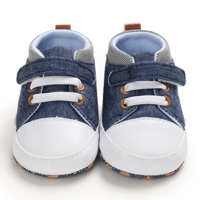 Lucky Blue Newborn Infant Toddler Boy Girl Casual Breathable Soft Cloth Bottom  Anti-slip PU Leather First Walkers Canvas Shoes