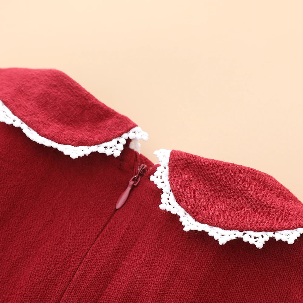 Baby Girl Smock Dress Toddler Peter Pan Color Holiday Princess Dress Infants Red Clothes