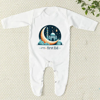 My First Eid/Ramadan Print Baby Sleepsuit Newborn Bodysuit Infant Long Sleeve Romper Ramadan Islamic Muslim Baby Keepsake Outfit