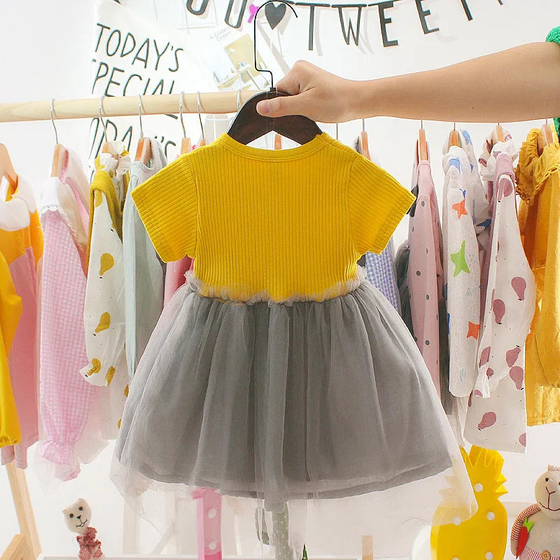 New Baby Girl Dress Summer Newborn Baby Clothes Patchwork Princess Mesh Dress For Girl 1 Year Birthday Infant Baptism Clothing