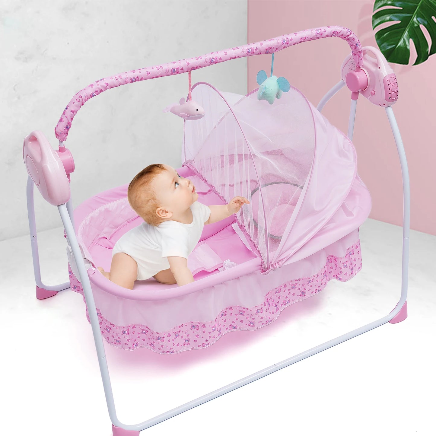 Electric Baby Cradle Auto Swing Rocker Cot Infant Sleeping Bed Swing Crib Kit Timer +Bluetooth Music +Mat +Pillow 5Gears Adjustable