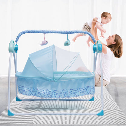 5 Gears Electric Auto-Swing Baby Crib Cradle Sleep Bed Infant Rocker + Net Music Bluetooth Music Adjustable+ Mat