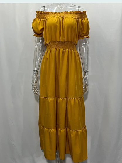 Summer Boho Red Dress Fashion Short Sleeve Beach Long Dress Casual Loose Elegant Holiday Party Dresses For Women Robe Femme 2025