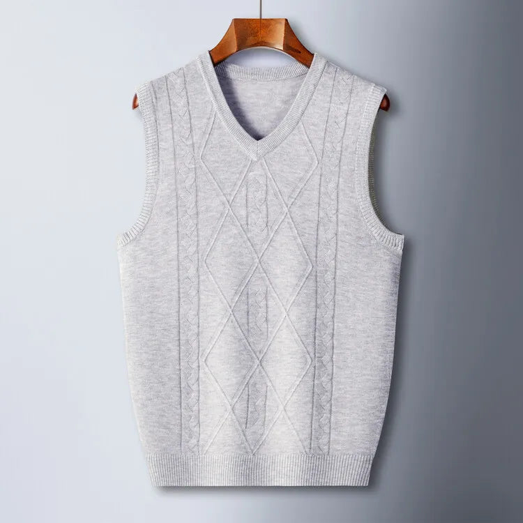 2026 New Trend Men's Business Casual Pullover Wear Warm Sleeveless Wool Knitted Sweater Vest Tops