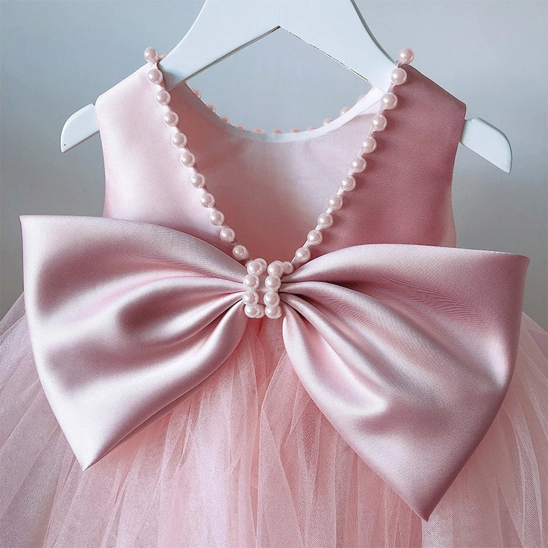 Toddler Baby Girls Summer Big Bow Baptism Dresses for Birthday Party Wedding Dress Children Costumes Princess Fluffy Prom Gown