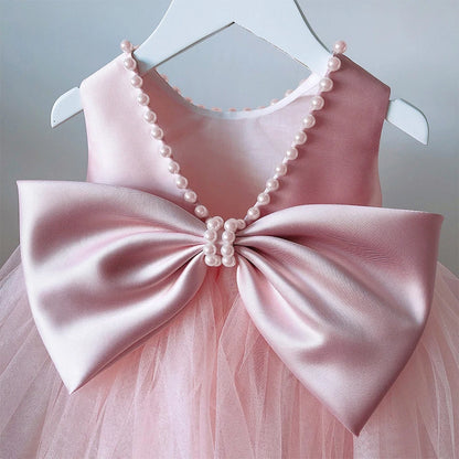 Toddler Baby Girls Summer Big Bow Baptism Dresses for Birthday Party Wedding Dress Children Costumes Princess Fluffy Prom Gown