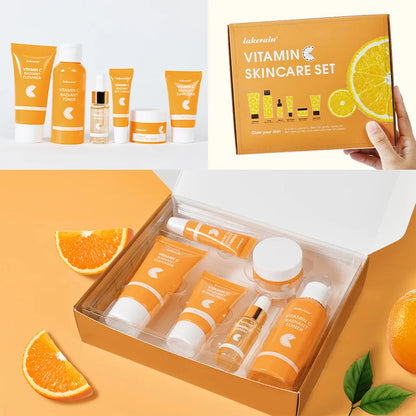 6pcs/set Vitamin C Skin Care Set Deep Cleansing Facial Cleanser Face Cream Moisturizing Anti Wrinkles Face Care Kit Gift Box