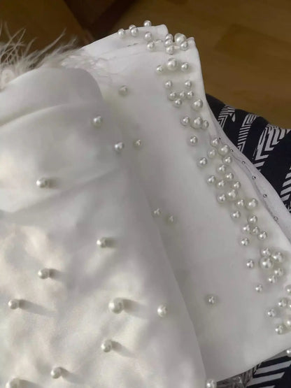 Luxury Feather Beading Party Dress For Women Sexy Off Shoulder Long Sleeve Elegant Bodycon Formal Event Evening Wedding Robes