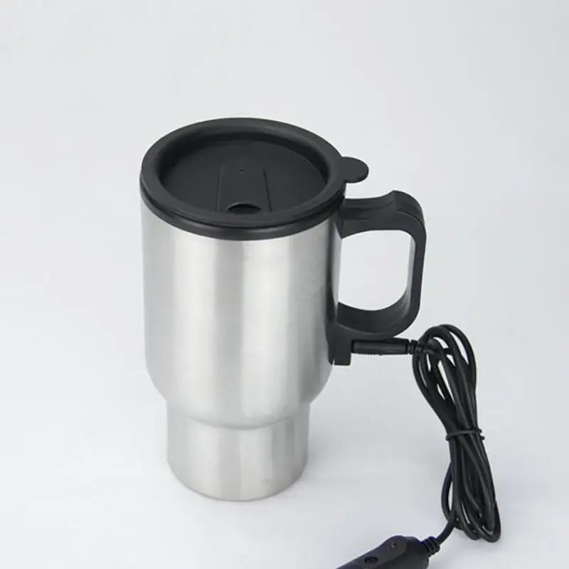 12V Car Heated Mug 450ml Stainless Steel Travel Electric Cup Thermos Cup for Heating Water, Coffee, Milk with Lid, Auto Charger