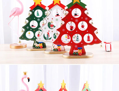 Holiday Tabletop Décor Carved Wood Xmas Tree 6 Hole Centerpiece for Mantel Scene Christmas Village Diorama Craft Ornament