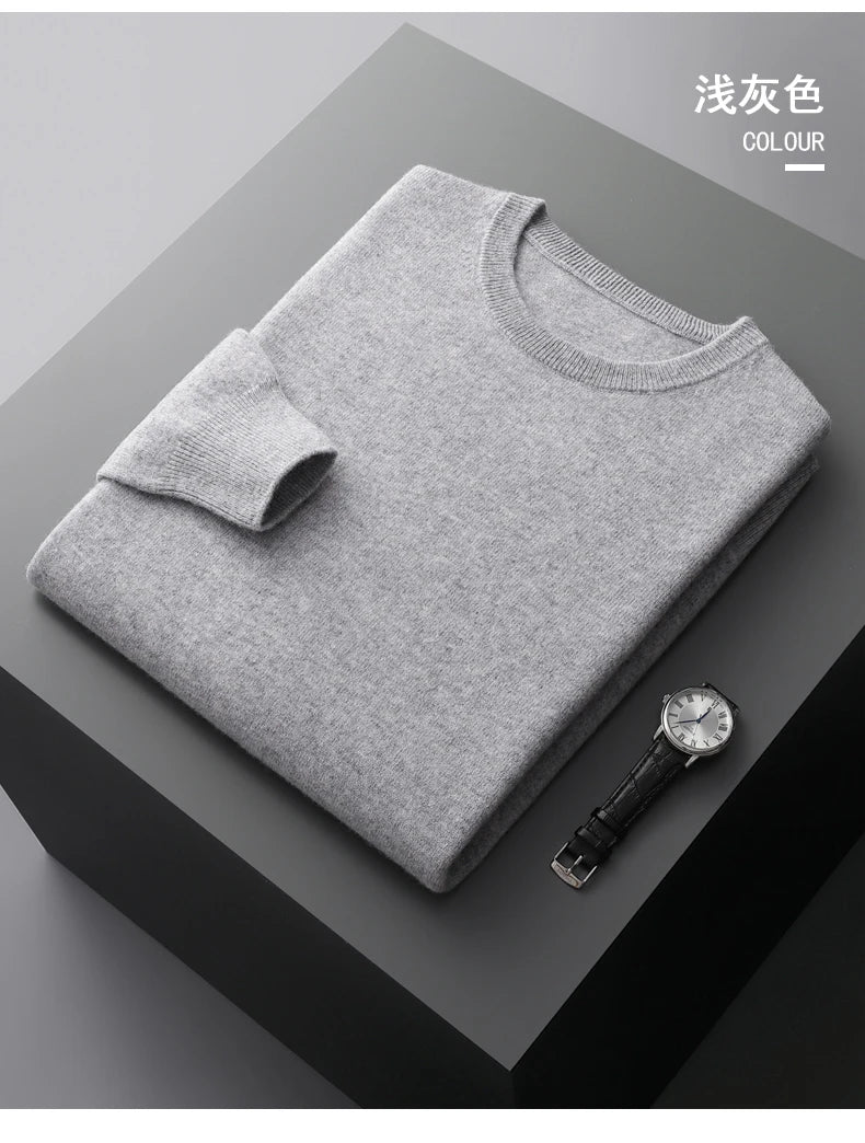 100% merino cashmere sweater men's round neck pullover business casual fashion top knitted loose men's Jacket