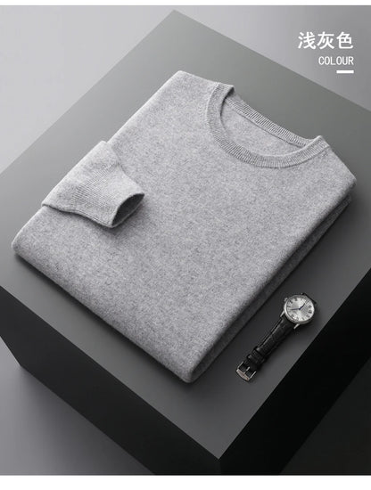 100% merino cashmere sweater men's round neck pullover business casual fashion top knitted loose men's Jacket