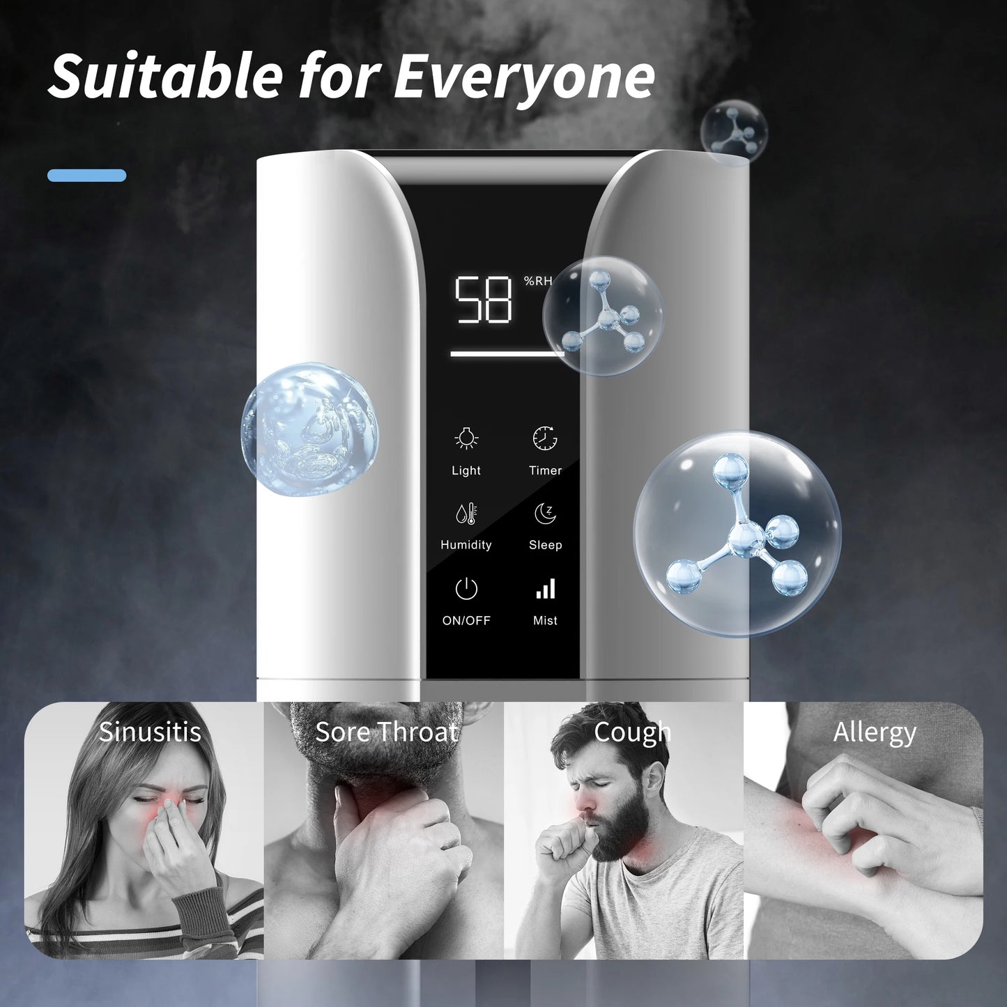 SEJOY Humidifiers for Bedroom Large Room, 9L/2.4Gal Cool Mist Top Fill Humidifier with Essential Oil 360°Nozzle for Baby Office