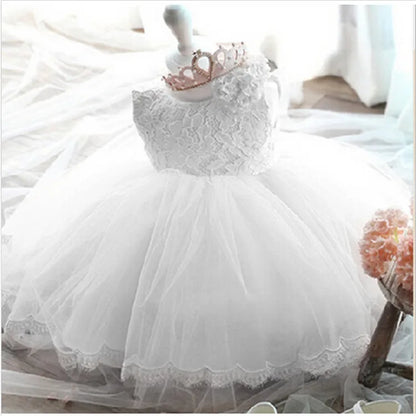 Baby Girl Baptism Dresses Toddler White Lace Flower Tulle Christening 1 Years Birthday Princess Party Dress Newborn Wedding Gown