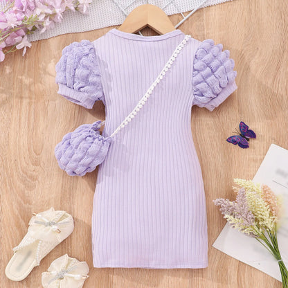 2026 Midi Dress Kids Girl Clothes Summer Short Sleeve Baby Girl Bodycon Dress Party Children Wrap Tight Dress 3 4 5 6 7 8 Years