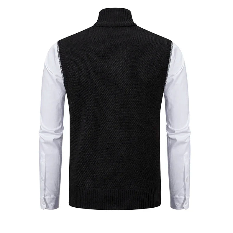 Vest Men Knitted Sleeveless Sweater Jacket Wool Velvet Zipper Cardigan Turn-down Pullovers Turtleneck Sweater coat Knit Waistcoat