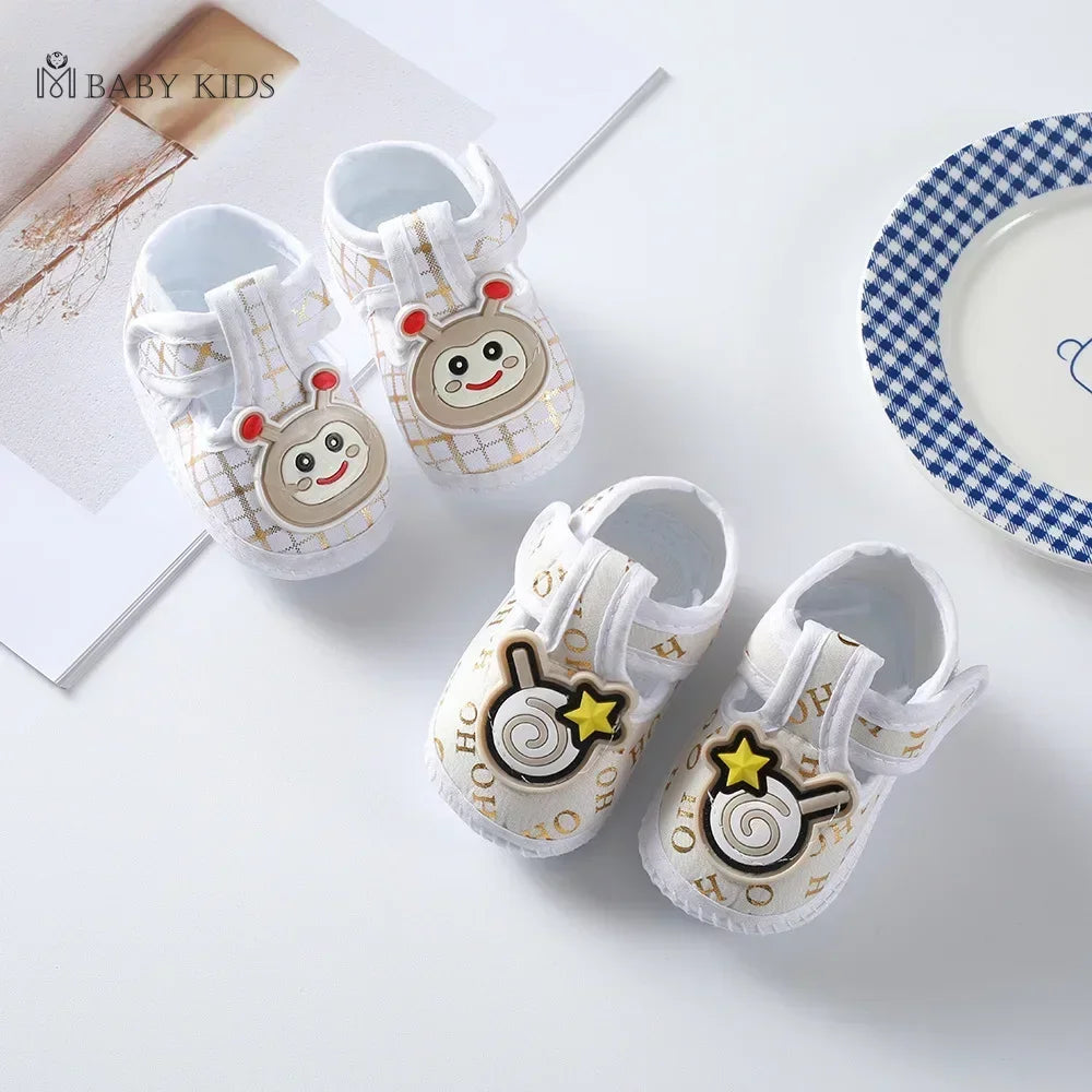 Cotton Newborn Baby Shoes Cartoon Pattern First Walkers for Girl Boy Plaid Soft Sole Walking Sandals 0-12month