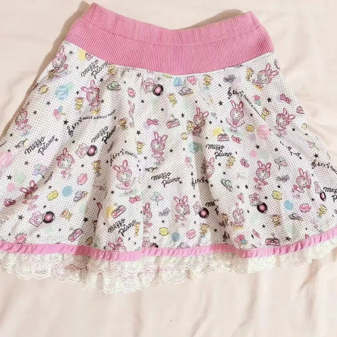 Neploe Harajuku Kawaii Vintage Print Lace Skirts Y2k High Waist Ruched Cake Skirt for Women 2026 Summer New Faldas Mujer