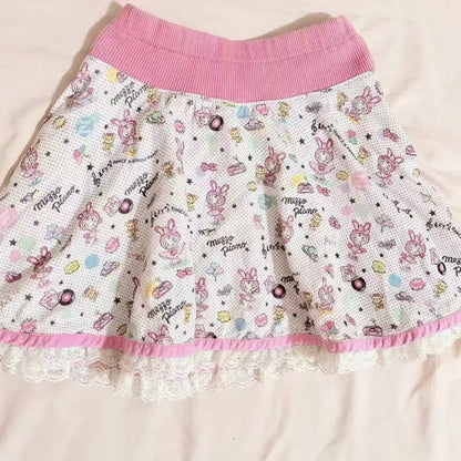 Neploe Harajuku Kawaii Vintage Print Lace Skirts Y2k High Waist Ruched Cake Skirt for Women 2026 Summer New Faldas Mujer