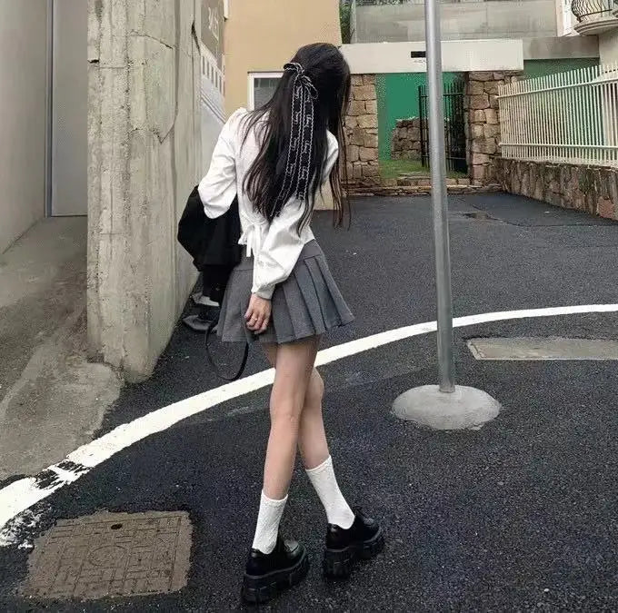 Preppy Bandage Basic White Shirt Women Slim Long Sleeve Cute Top School Uniform Button Down Shirts Blouse Female Polo Neck Lady