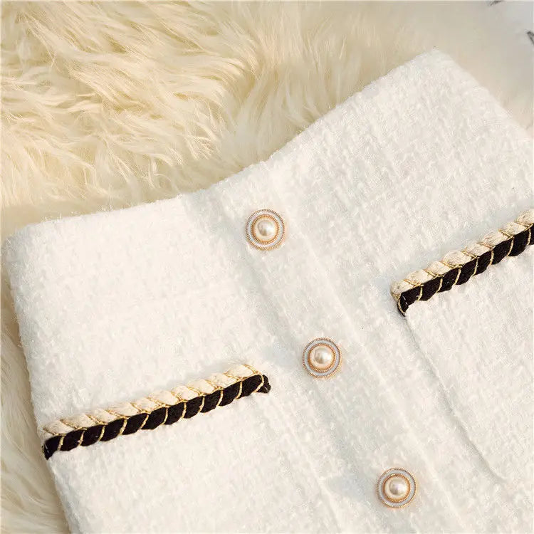 Black White Tweed Long Skirts Women Autumn Winter New Bright Silk Skirt Female Vintage High Waist A-line Wrap Skirt Office Lady