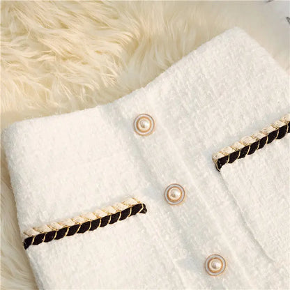 Black White Tweed Long Skirts Women Autumn Winter New Bright Silk Skirt Female Vintage High Waist A-line Wrap Skirt Office Lady