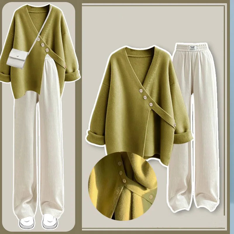 Autumn Wear Set Women's 2025 New Knitted Sweater Women's Slim and Versatile Casual Pants Two Piece Set for Women Pant Sets