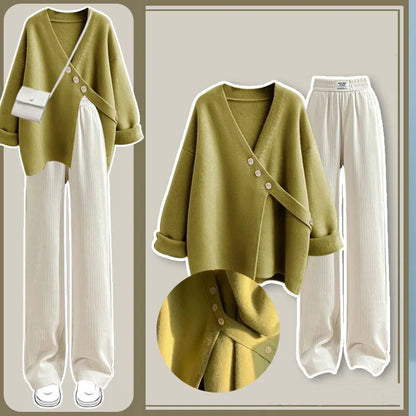 Autumn Wear Set Women's 2025 New Knitted Sweater Women's Slim and Versatile Casual Pants Two Piece Set for Women Pant Sets