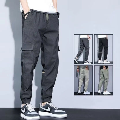 Men Pants Soft Fabric Multi Pockets Elastic Waist Spring Summer Cargo Pants Wear-resistant Jogger Trousers Simple Clothes