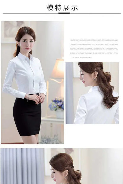Blue Shirt Women Tops Long Sleeve Blouse Office Ladies Tops Casual Button Up Slim Work Shirts Work Korean Spring Blouse